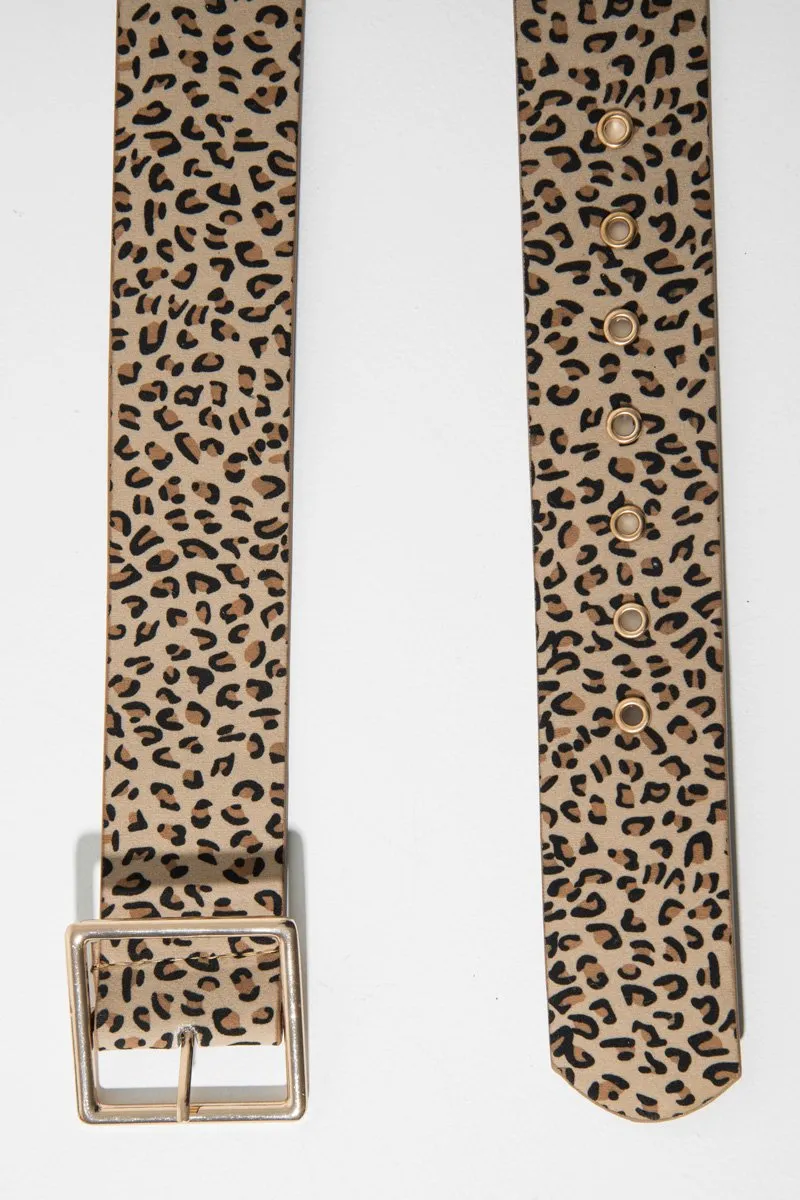 Beige Leopard Print Wide Belt - Myanni