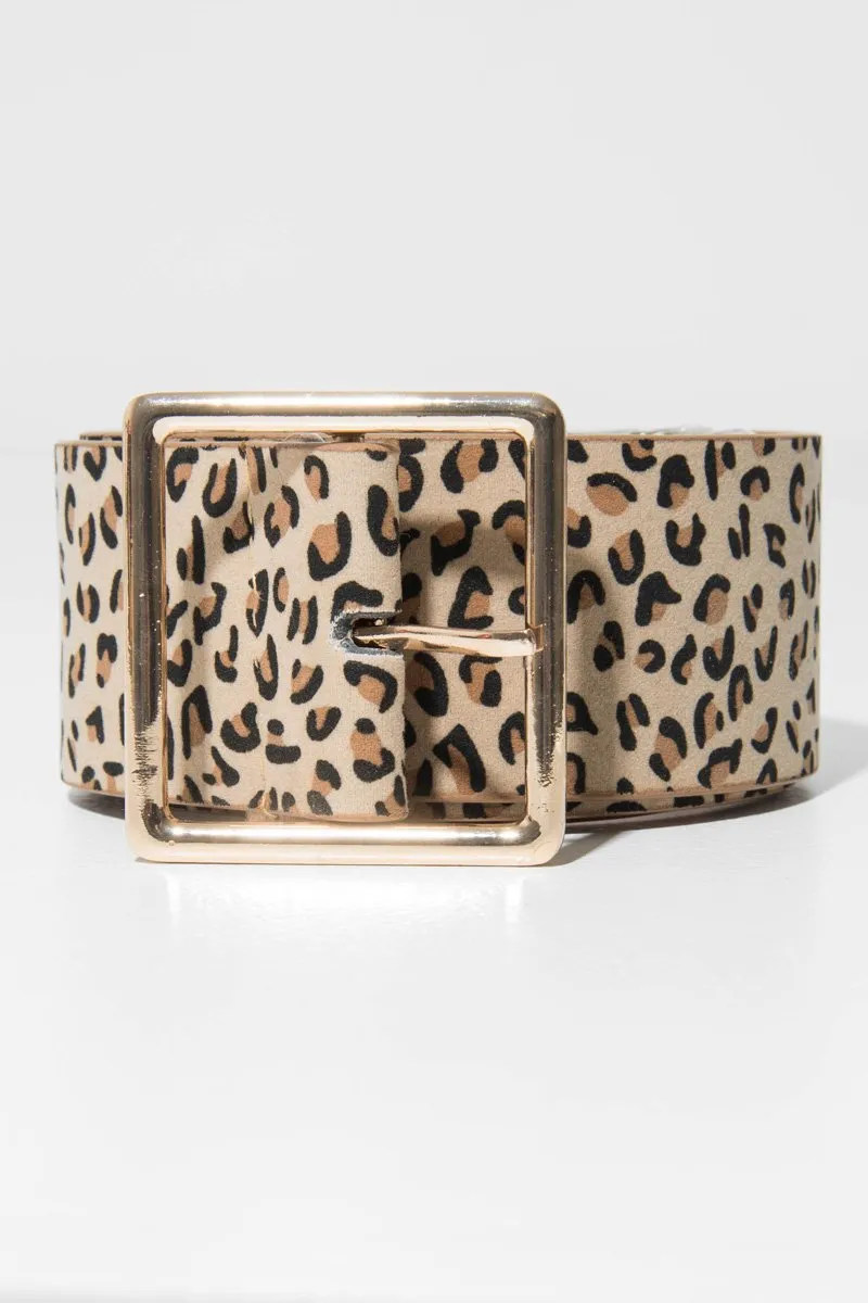 Beige Leopard Print Wide Belt - Myanni