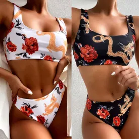 Bikini Print Swimsuit Thin Belt Briefs