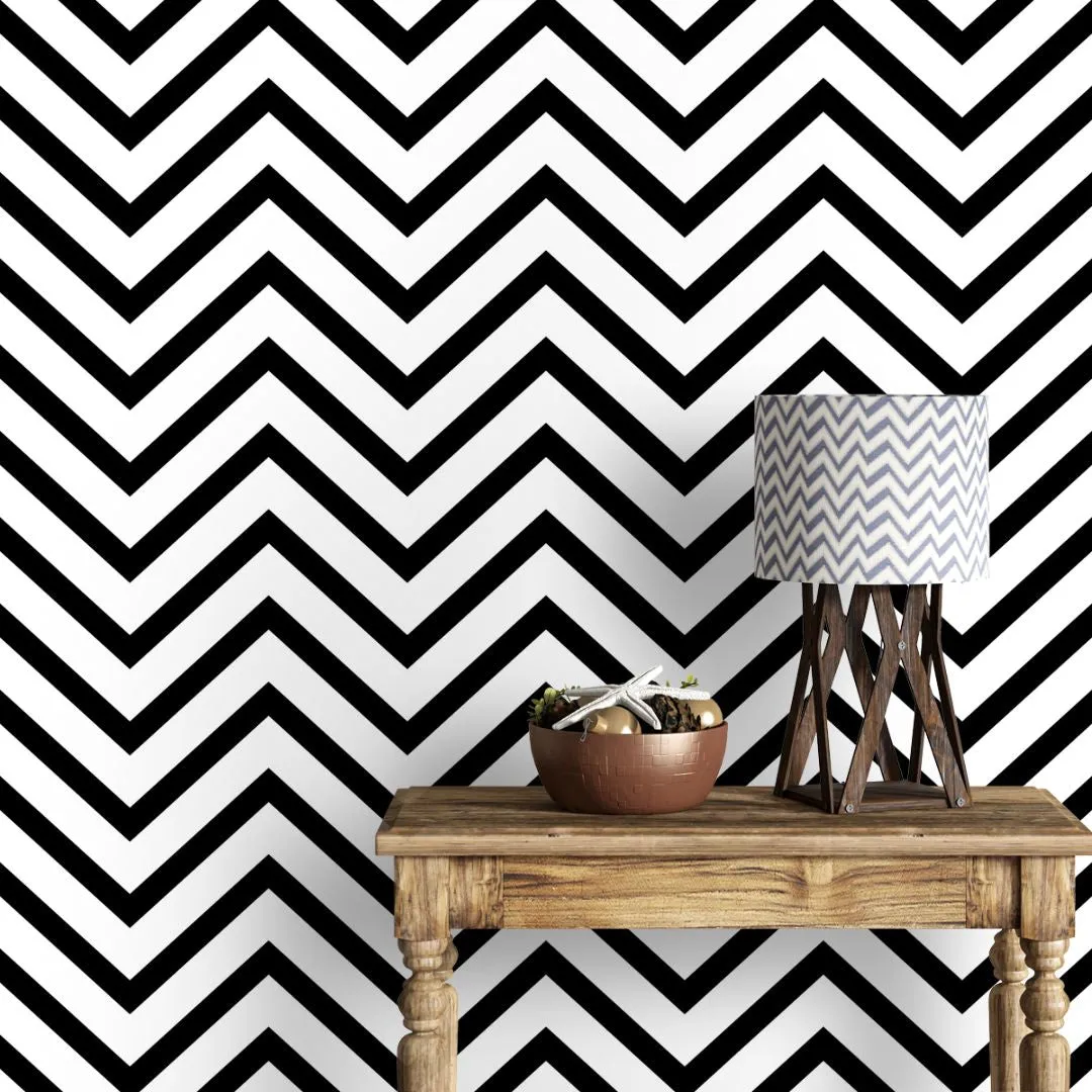 Black & White Chevron Pattern Wall Wallpaper, Thin Lines