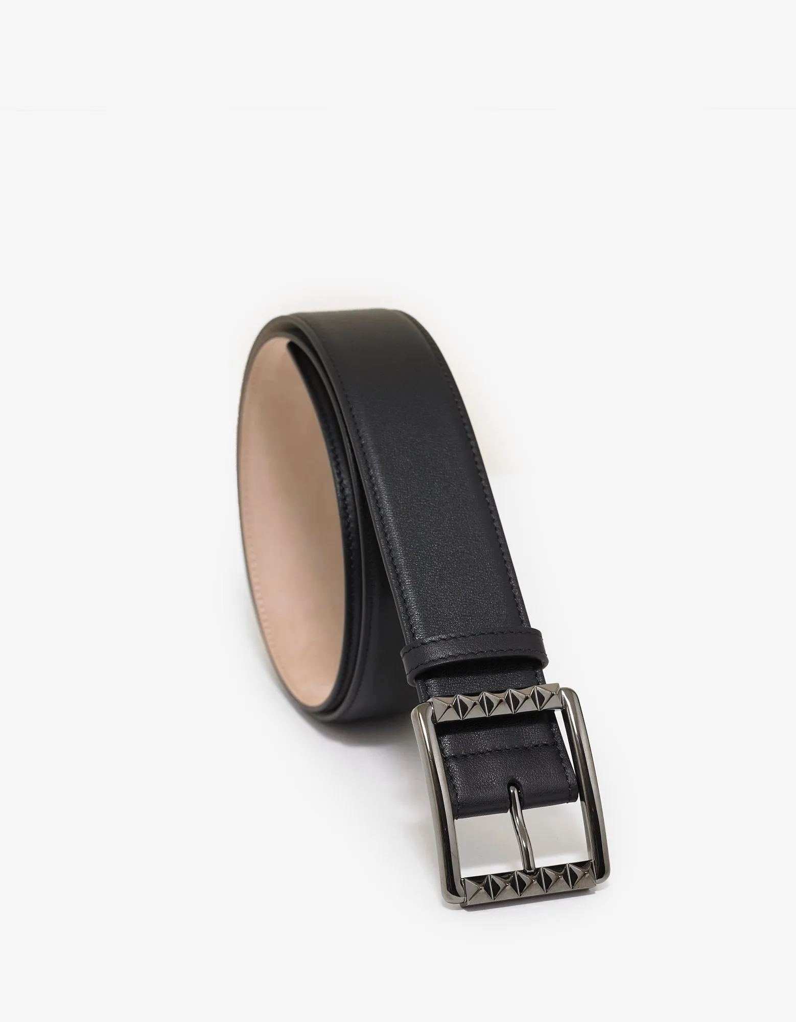 Black Rockstud Buckle Leather Belt -