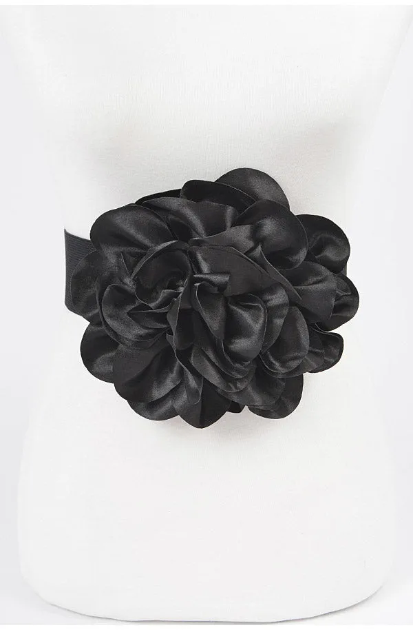 Black Satin Flower Stretch Belt