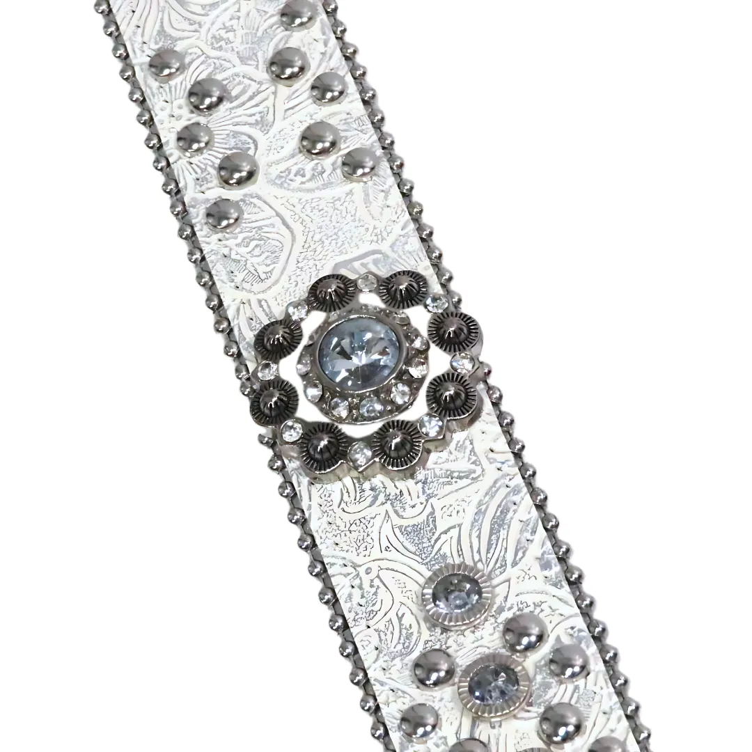 Blazin Roxx Floral Concho & Crystal Metallic Silver Leather Belt