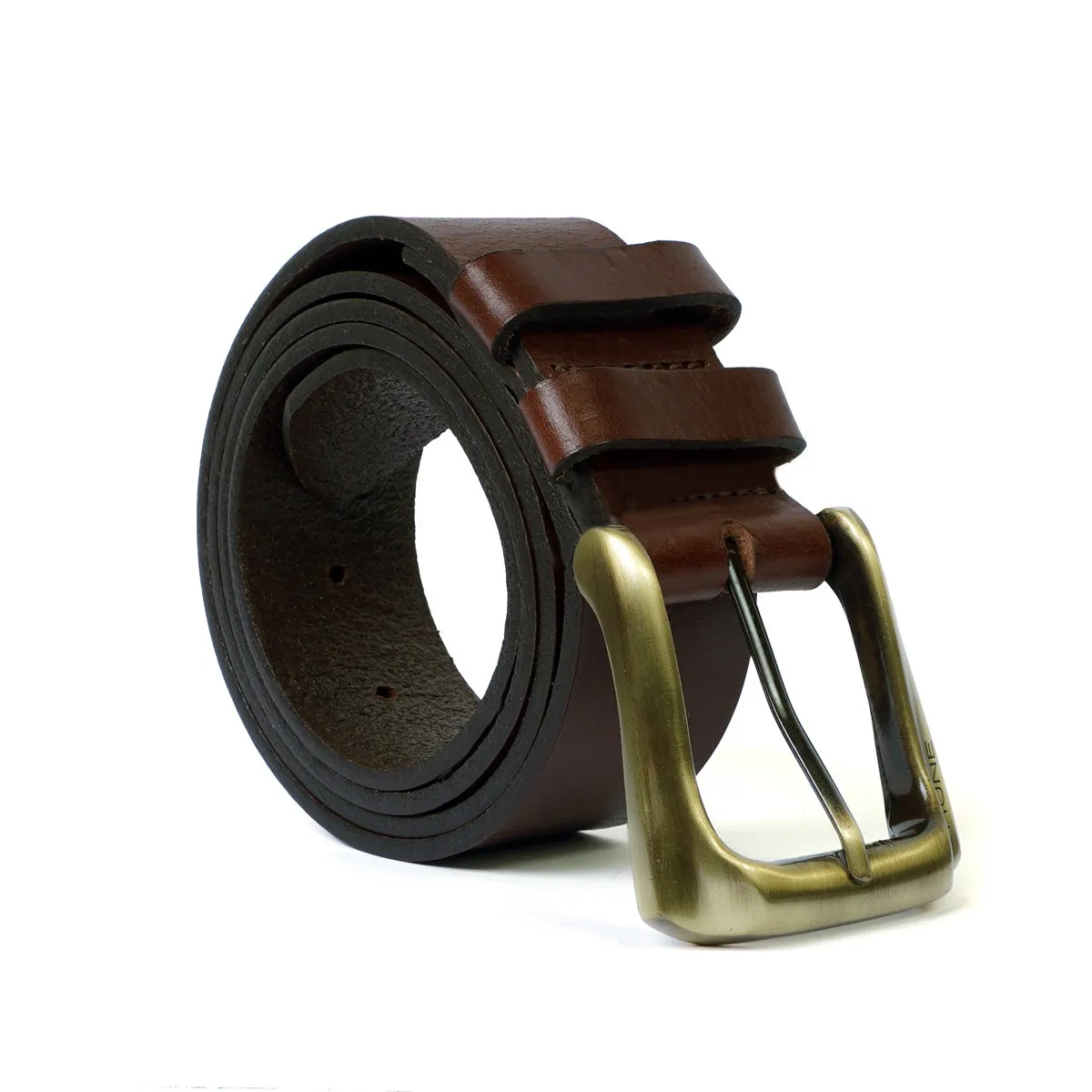 Brown Double Loop Belt in Genuine Leather with Smokey Finish Buckle