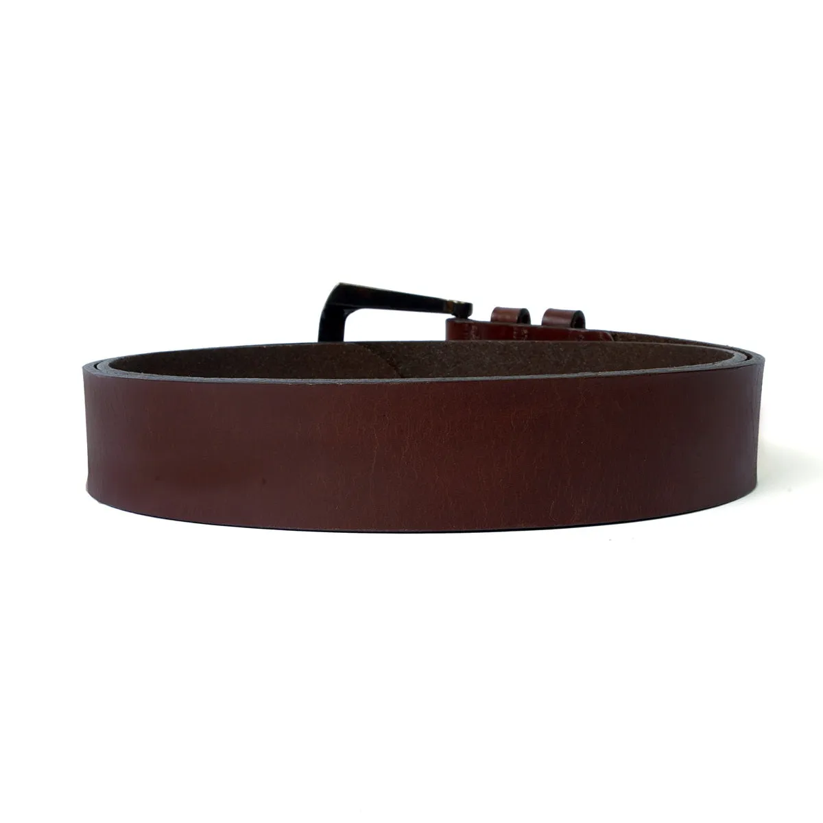 Brown Double Loop Belt in Genuine Leather with Smokey Finish Buckle