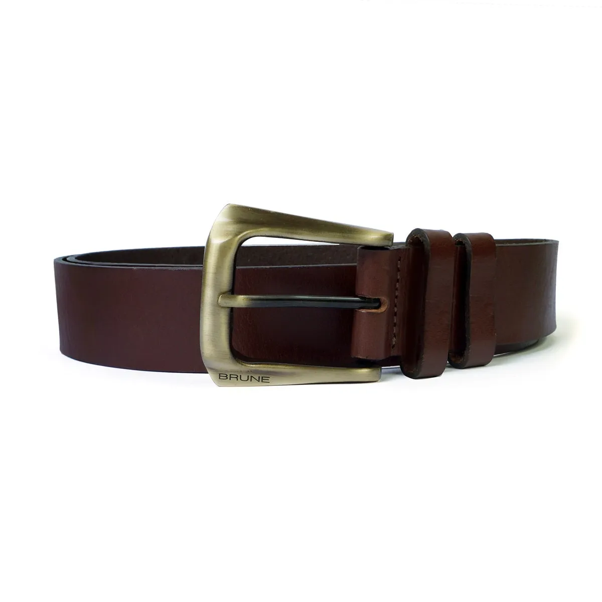 Brown Double Loop Belt in Genuine Leather with Smokey Finish Buckle