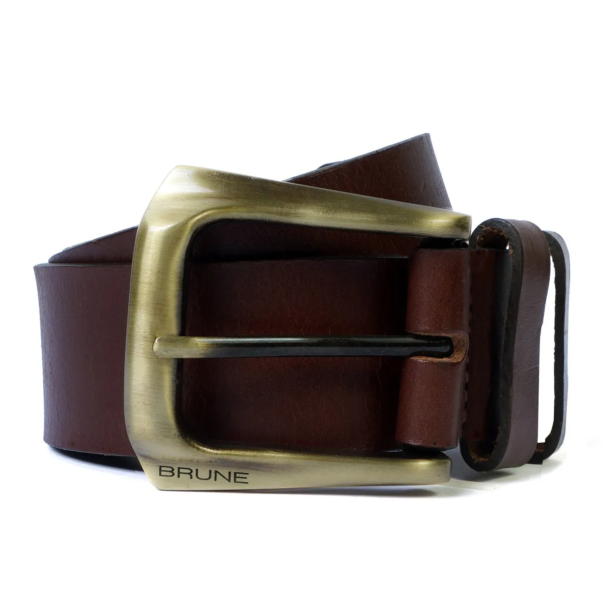 Brown Double Loop Belt in Genuine Leather with Smokey Finish Buckle