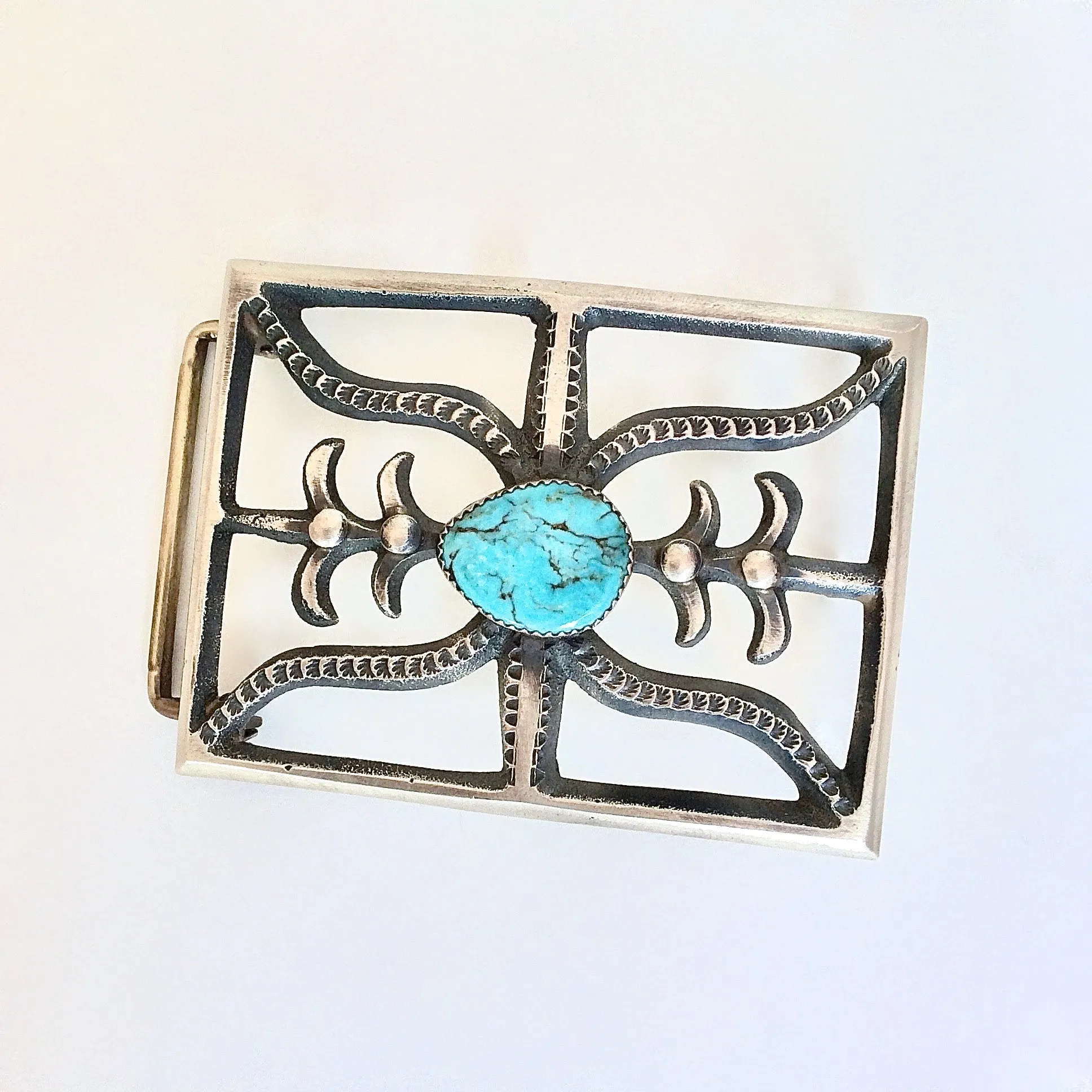 BUCKLE UP Navajo Sand Cast Silver & Turquoise Belt Buckle by Martha Cayatinto MC