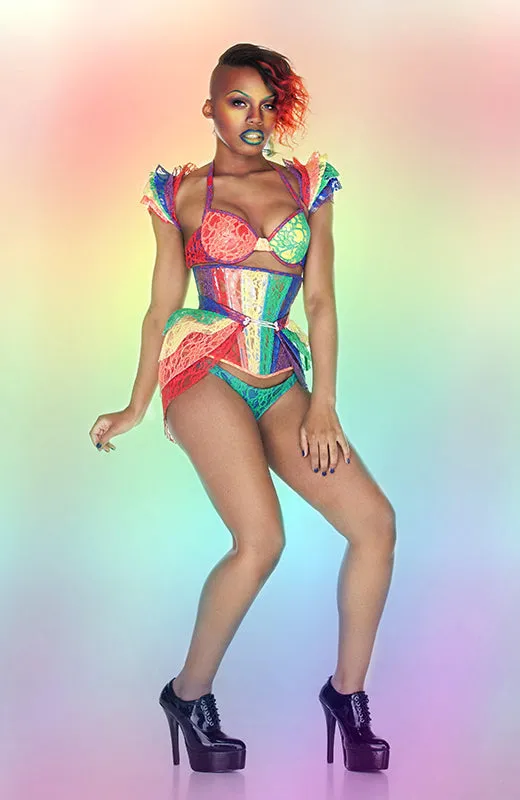 Clear PVC and Rainbow lace Underbust corset