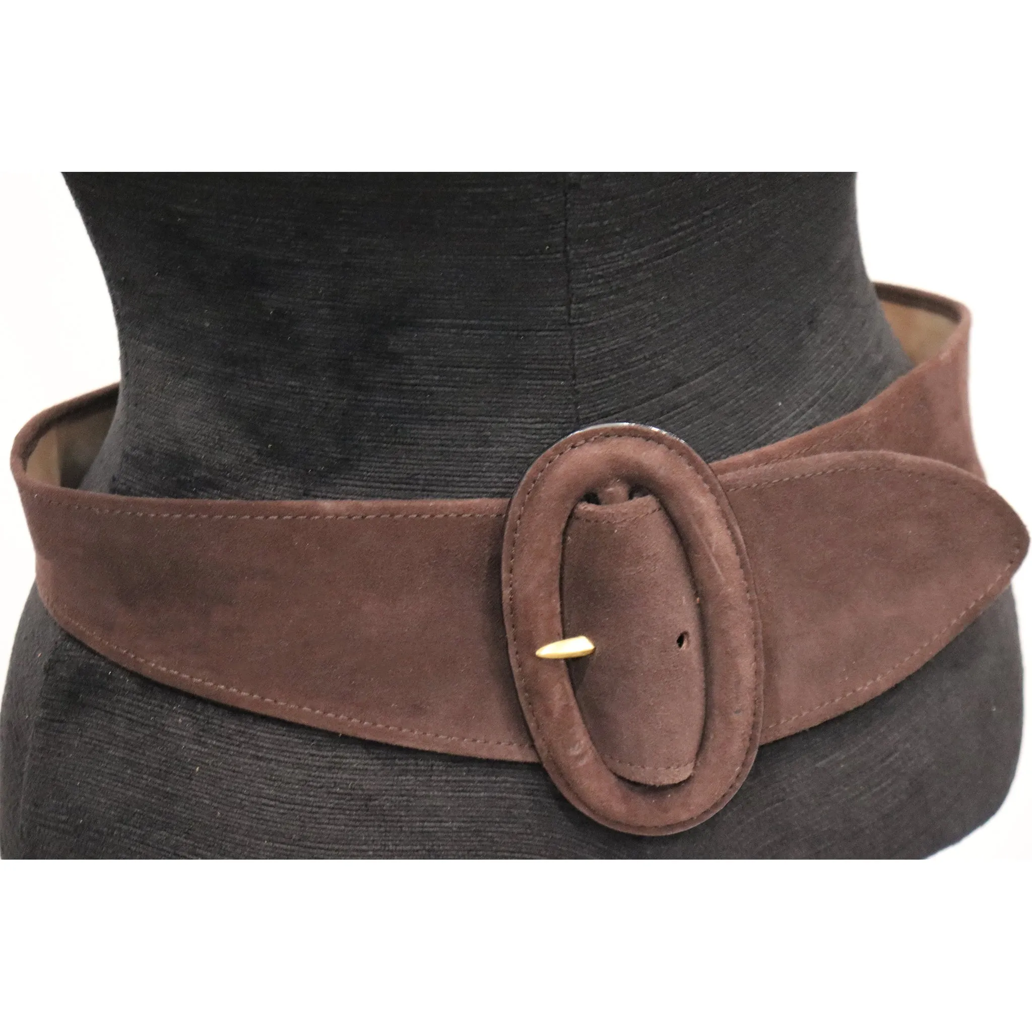 Donna Karan Brown Suede Leather Belt W/ Oval Buckle