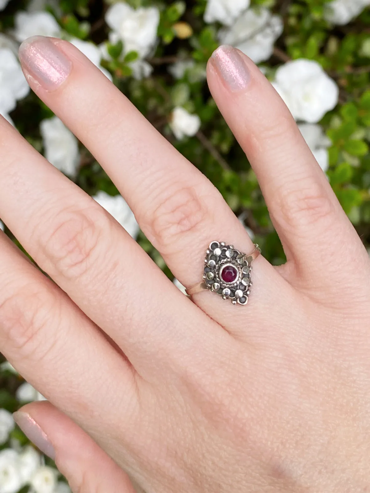 Dotted Ruby Shield Ring