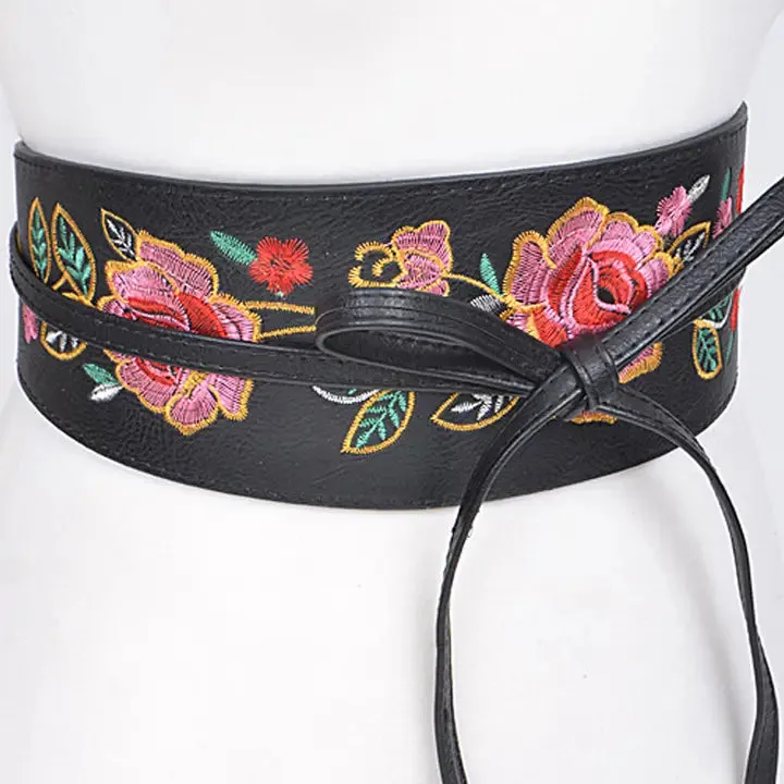 Embroidered Floral Wrap Belt in Multiple Colors