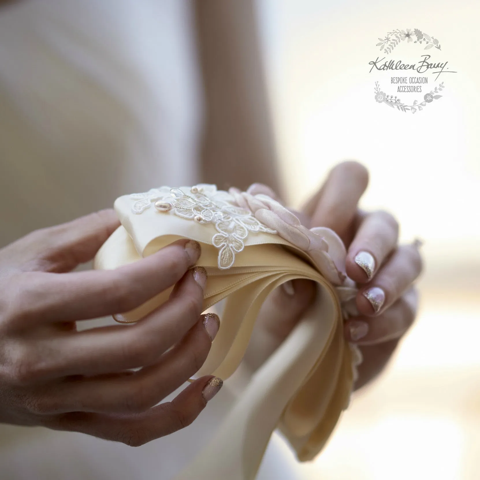 Emma Wedding dress sash belt with Ivory, cream and navy blue detail (color options available)