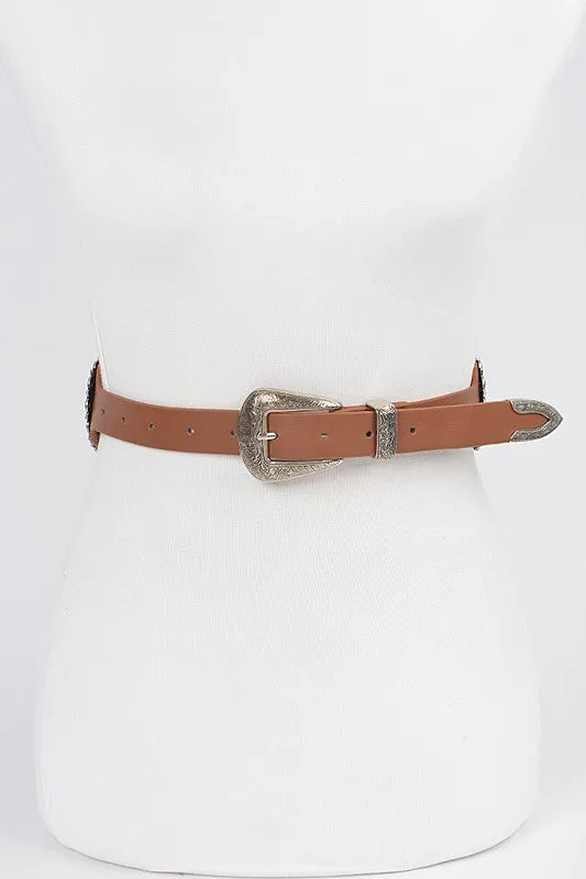 Faux Leather Western Style Multi Metal Belt with Star Accent piece