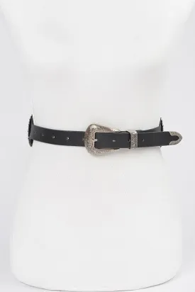 Faux Leather Western Style Multi Metal Belt with Star Accent piece