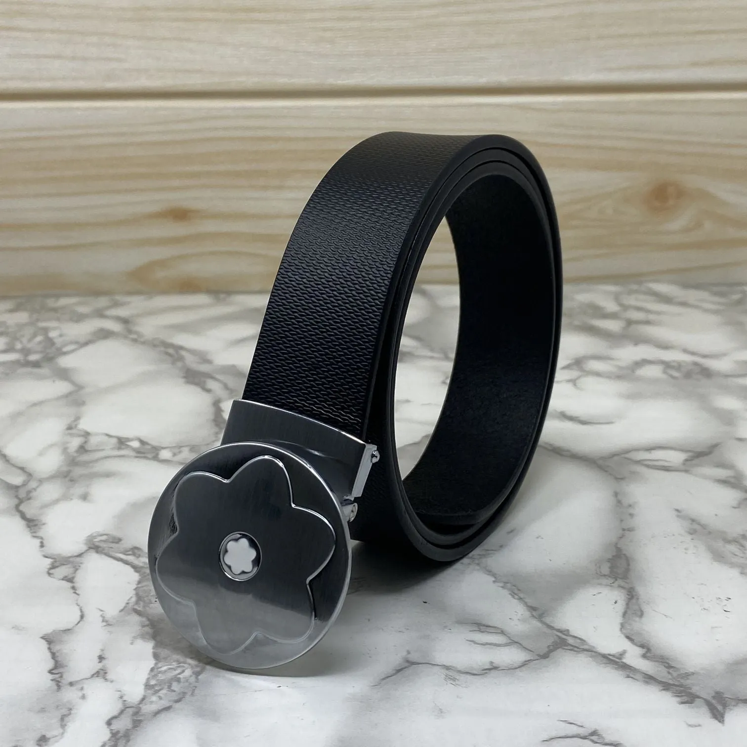 Flower Pattern Round Pin Buckle Leather Belt For Men-JonasParamount