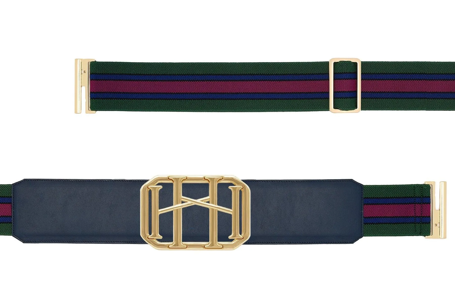 Icon Equestrian Belt - Navy Leather with Hunter Green, Navy and Magenta Stripe - RM