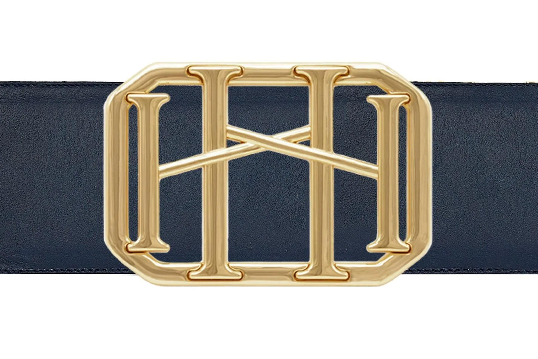 Icon Equestrian Belt - Navy Leather with Hunter Green, Navy and Magenta Stripe - RM