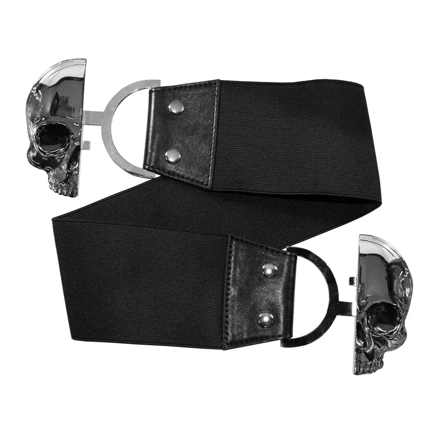 Kreepsville 666 Elastic Belt with Skull Buckle in Black