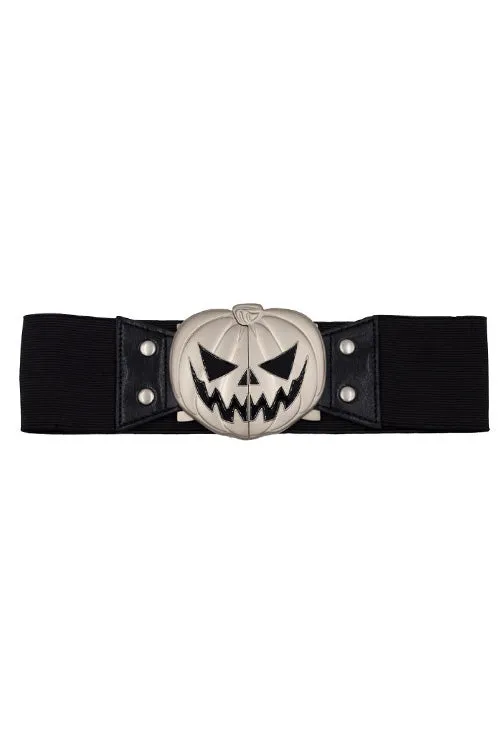 Kreepsville 666 Elastic Belt with Trick or Treat Pumpkin Buckle in Black