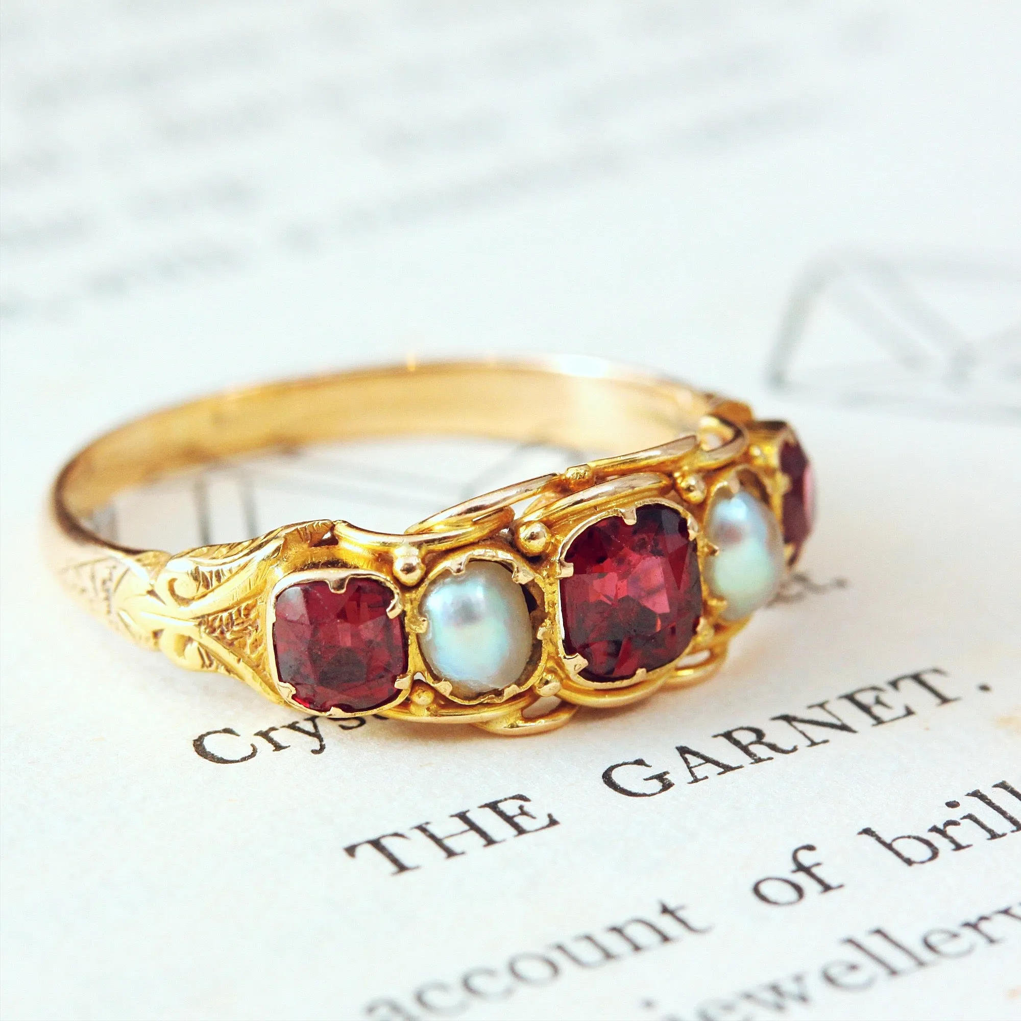 Mid Victorian Garnet & Natural Pearl Ring