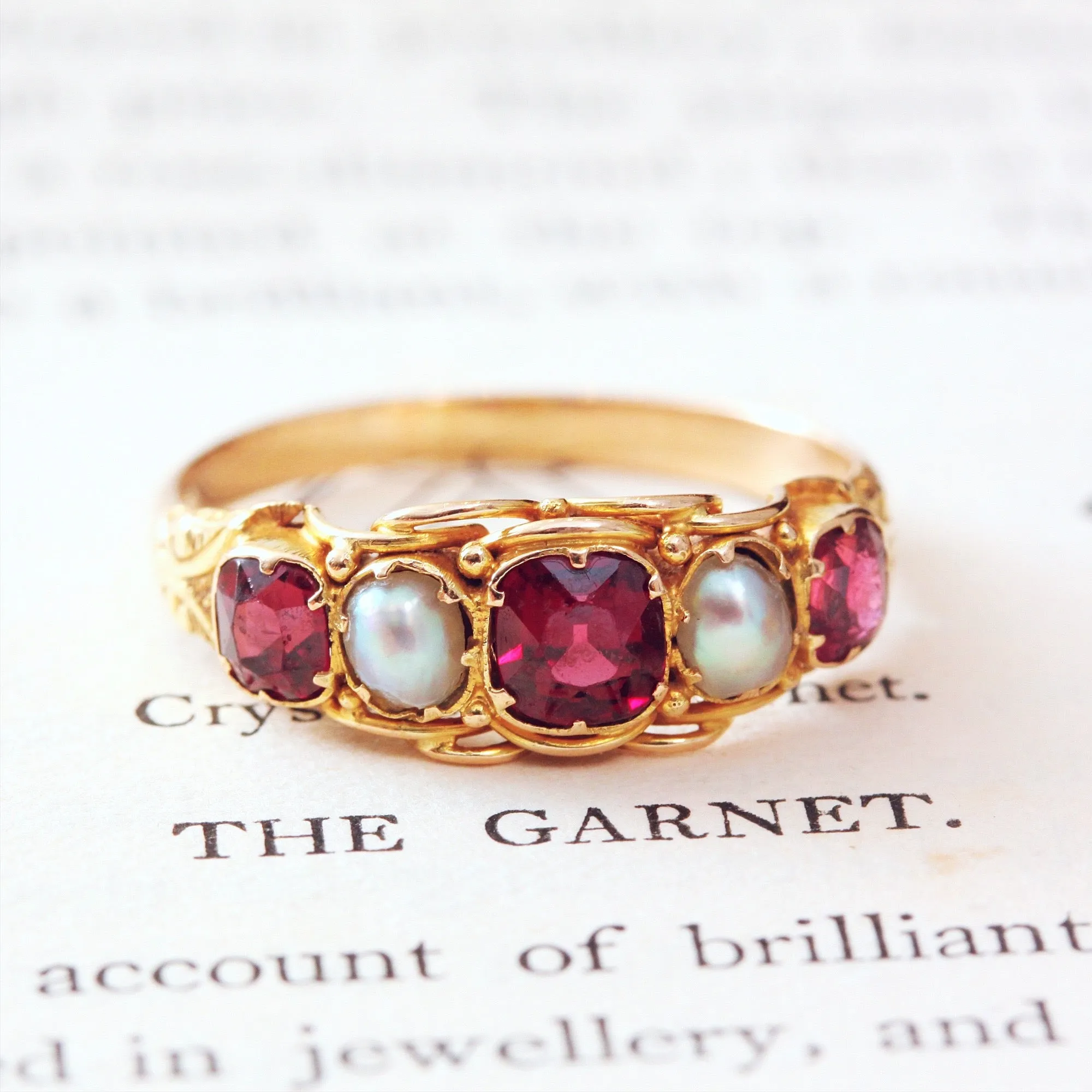 Mid Victorian Garnet & Natural Pearl Ring