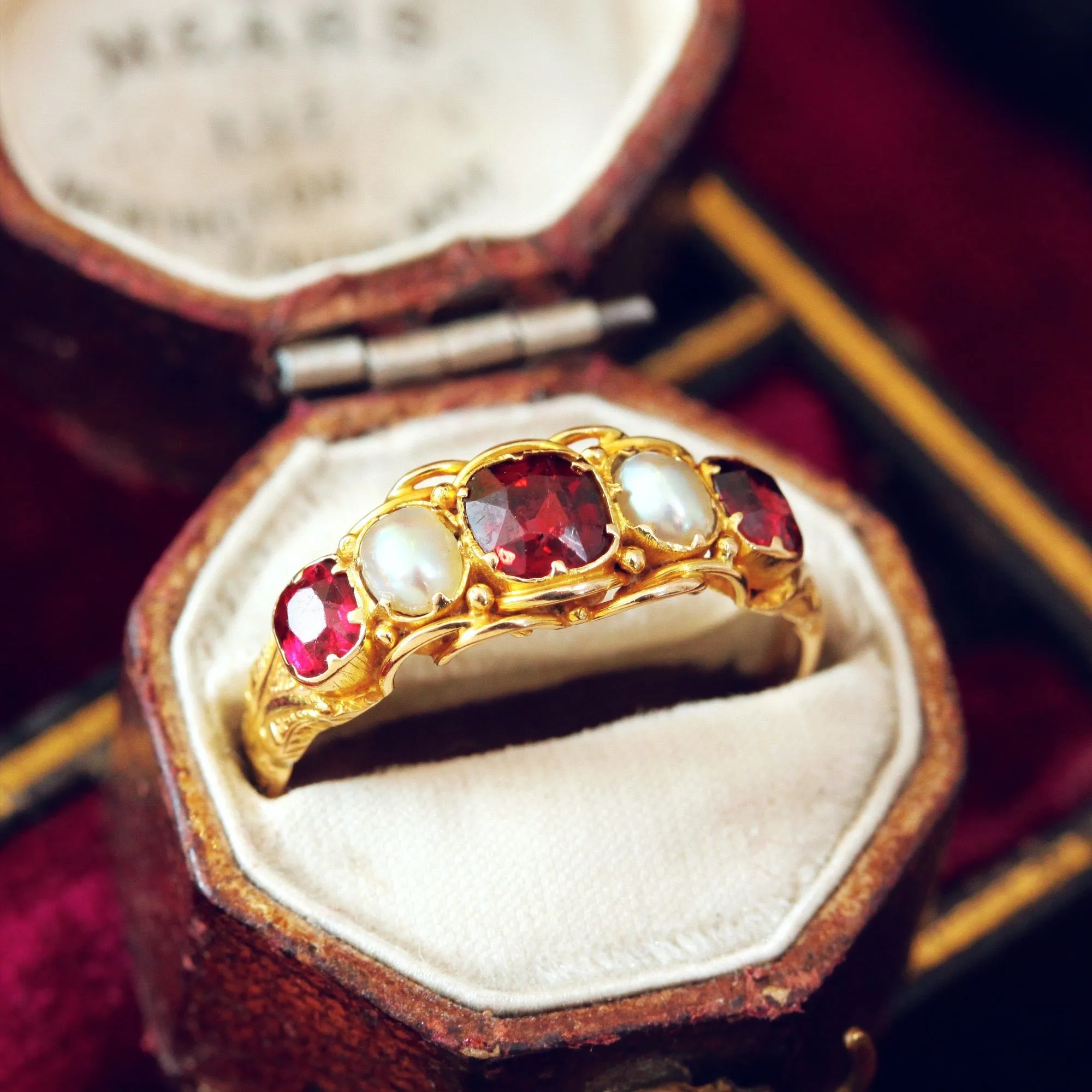 Mid Victorian Garnet & Natural Pearl Ring