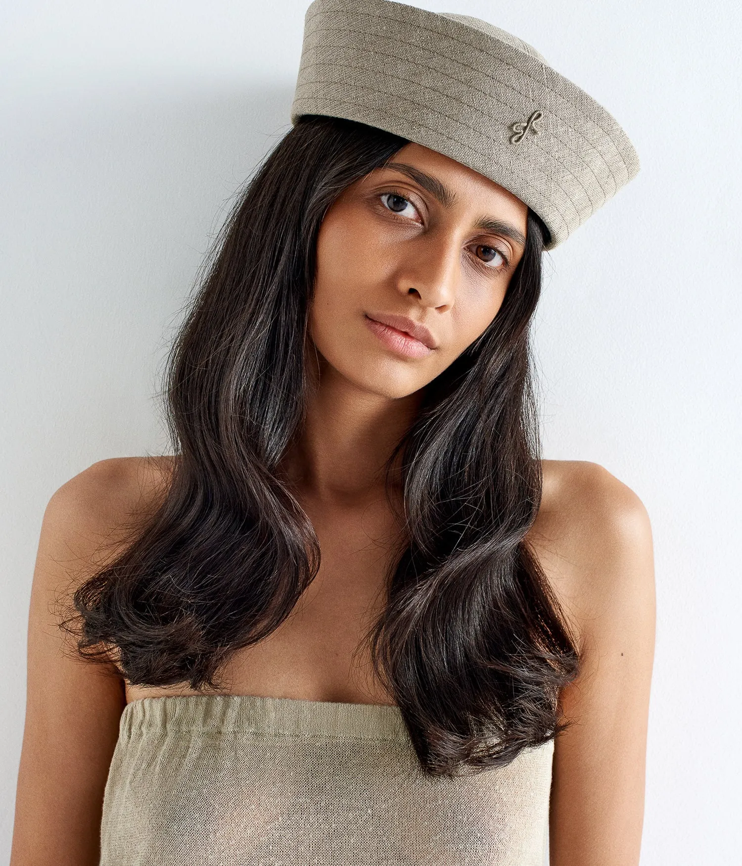 Monogram-embellished Linen Sailor Hat