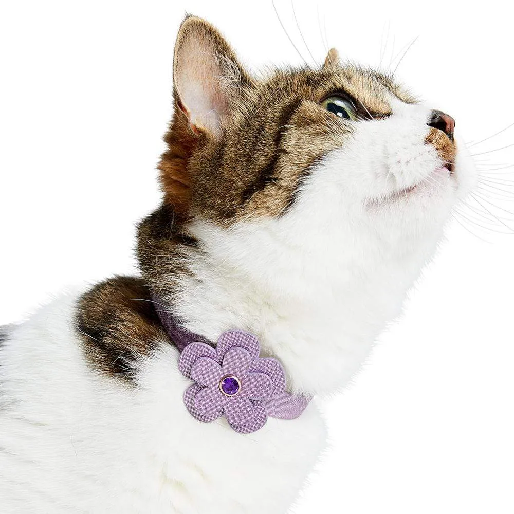 Perfect-fit Glistering PU Leather Cat Collar with Bell and Flower