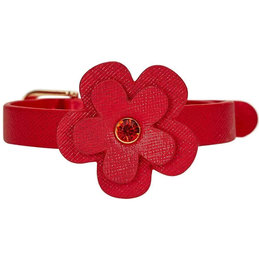 Perfect-fit Glistering PU Leather Cat Collar with Bell and Flower