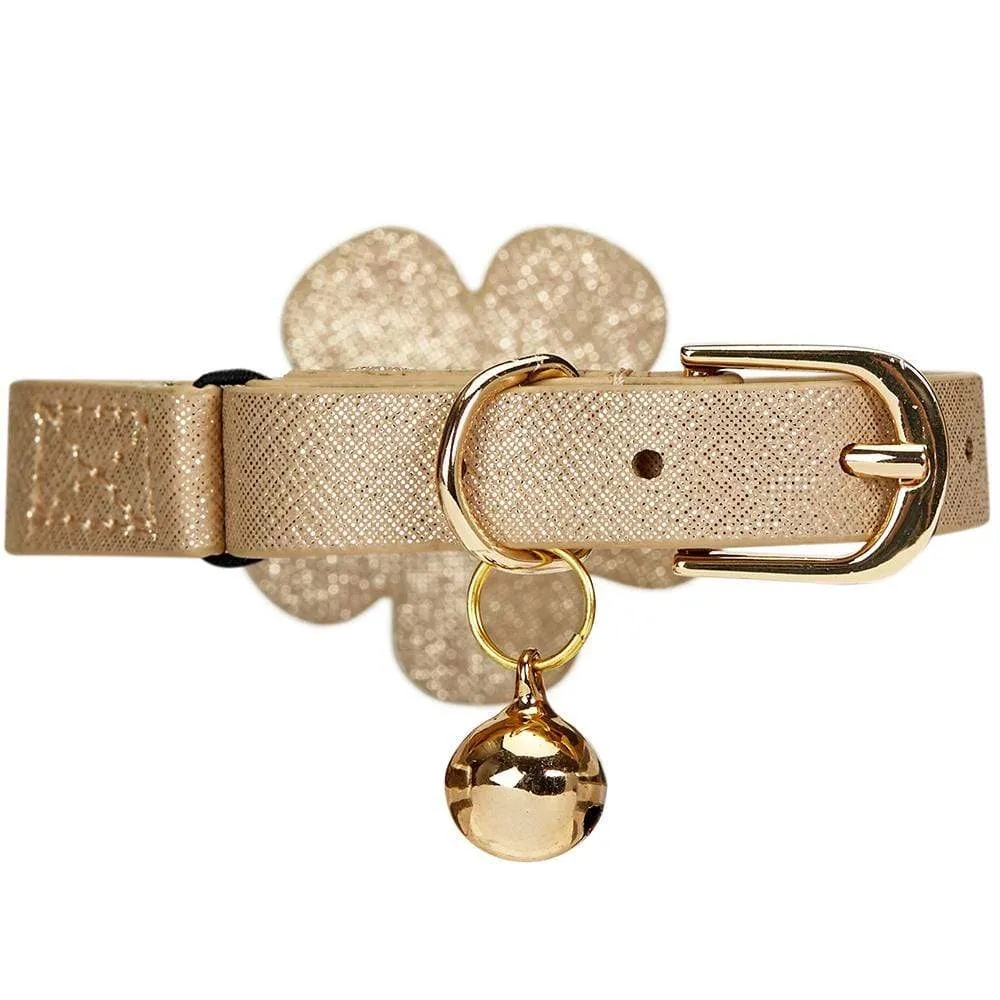 Perfect-fit Glistering PU Leather Cat Collar with Bell and Flower