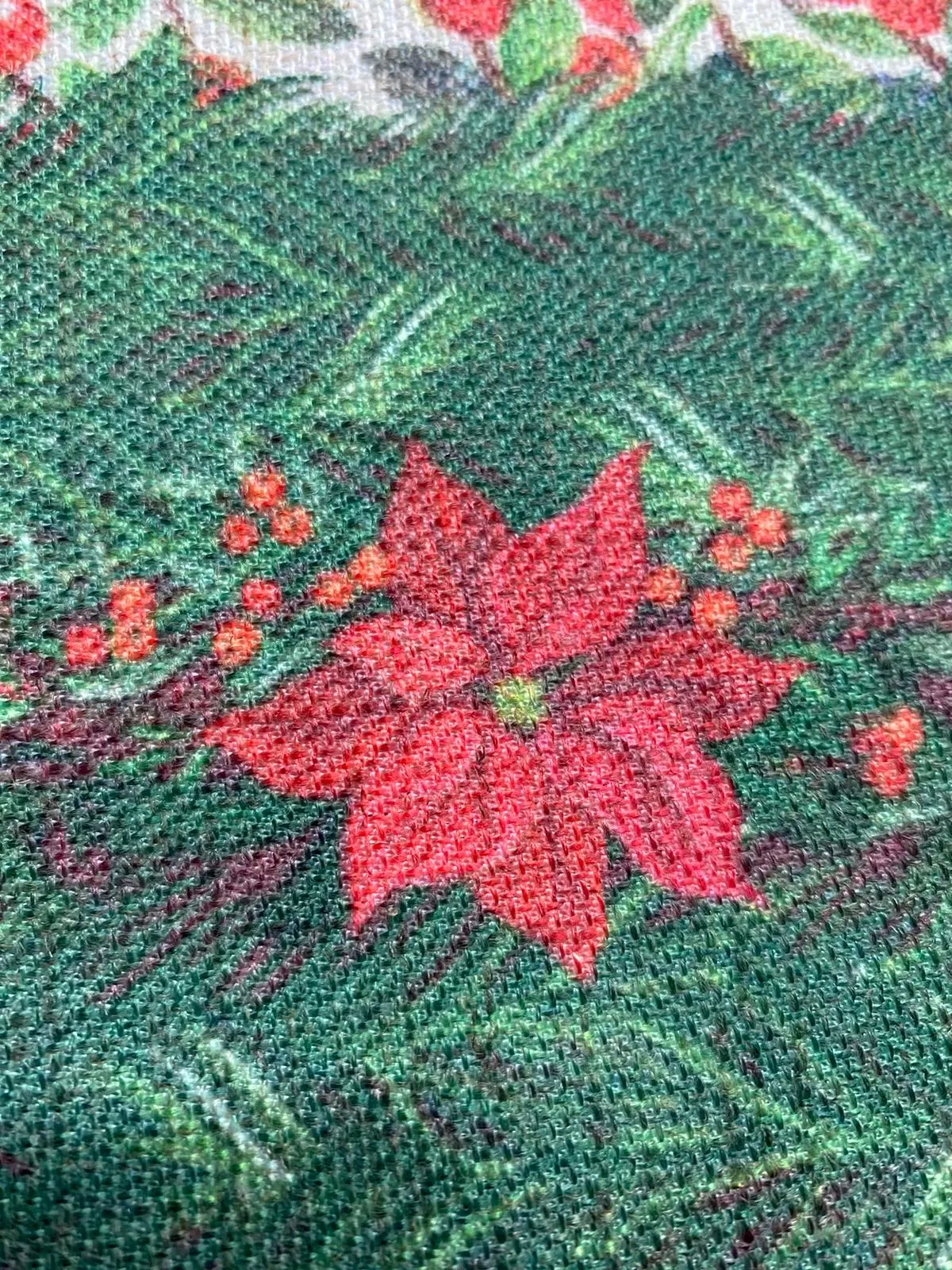 Poinsettia and Holly Pattern Table Cloth, 55"W x 86"L