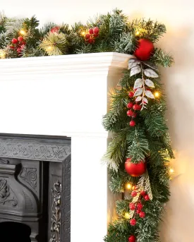 Pre-Lit Decorated Frosted Garland & Wreath