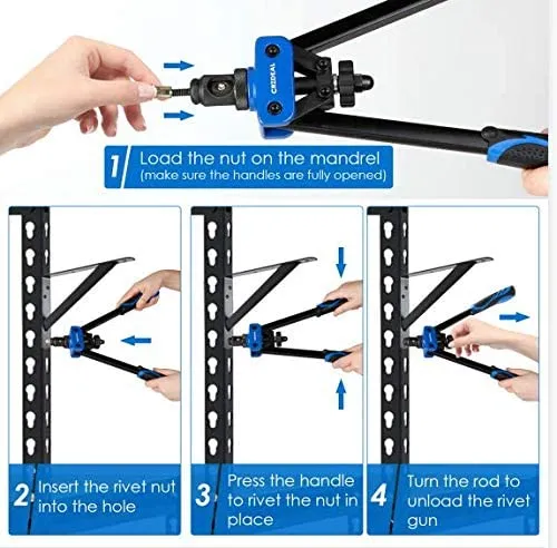 Professional Rivet Nut Setter Kit with 14" Hand Rivet Nut Gun, 6 Changeable Mandrels(M6, M8, M10, 1/4-20, 3/8-16, 5/16-18) & Rugged Carrying Case