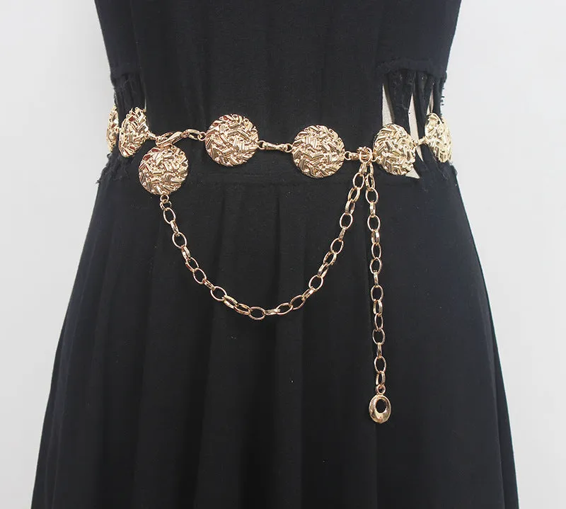 Retro Fashion Summer Women Versatile Skirt Belts Geometric Pattern Dresses Decorative Accessories Waist Chains