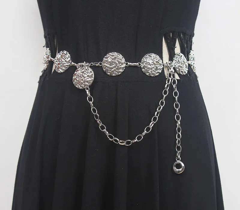 Retro Fashion Summer Women Versatile Skirt Belts Geometric Pattern Dresses Decorative Accessories Waist Chains