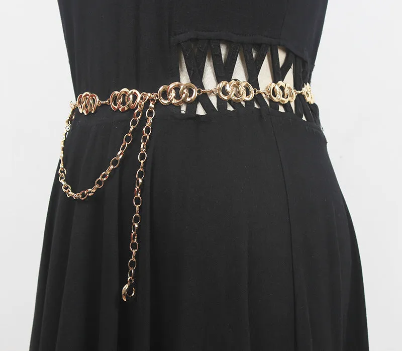 Retro Fashion Women's Summer Ins Decoration with Coat Dress Belt Metal Waist Chain Belt Girdle