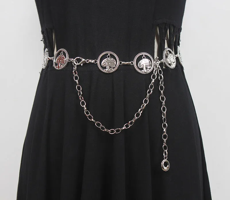 Retro Ins Women's Summer Waist Chain Mushroom Accessories Metal Belt Decoration with Dress Chain Belt Pants Chain