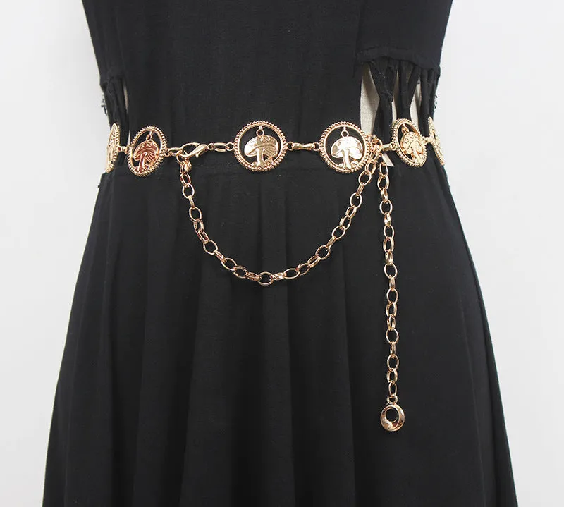 Retro Ins Women's Summer Waist Chain Mushroom Accessories Metal Belt Decoration with Dress Chain Belt Pants Chain