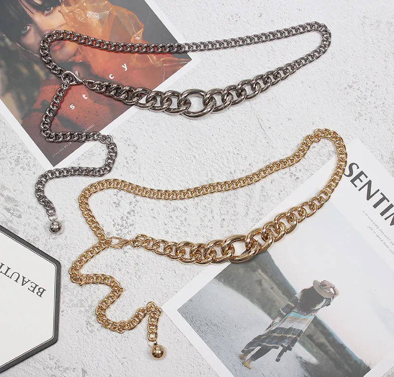 Retro Punk Personality Metal Lock Pendant Thick Chain Ladies Decorative Dress Versatile Waist Chain Belt