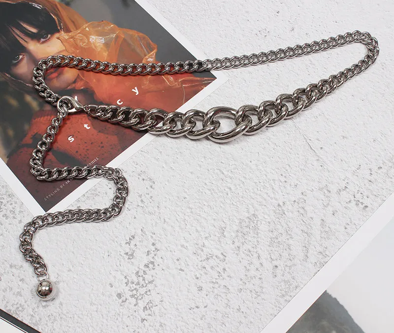 Retro Punk Personality Metal Lock Pendant Thick Chain Ladies Decorative Dress Versatile Waist Chain Belt