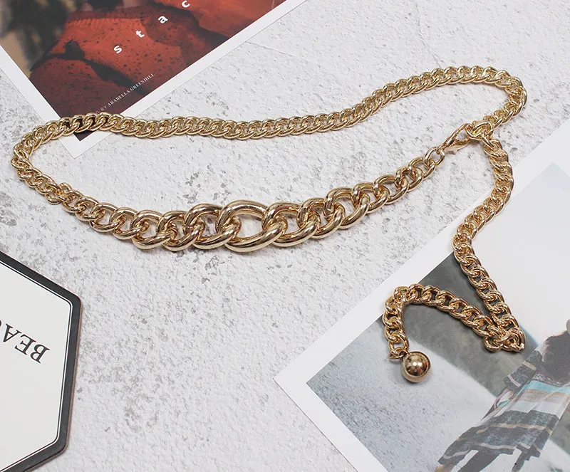 Retro Punk Personality Metal Lock Pendant Thick Chain Ladies Decorative Dress Versatile Waist Chain Belt