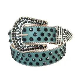 Rhinestone Black Belt With Cyan Strap