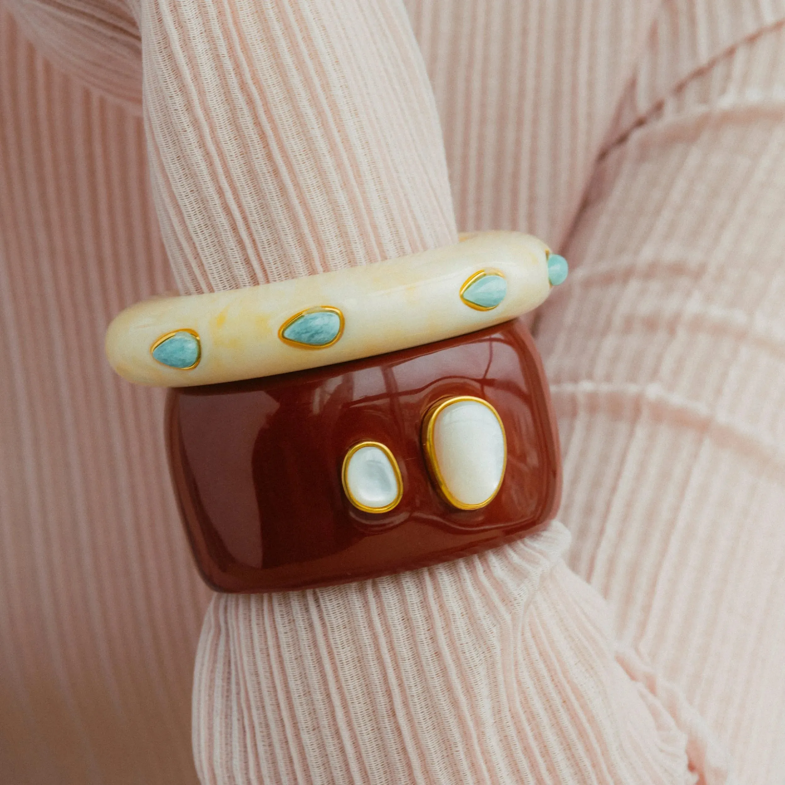 Ridge Cuff in Alabaster and Amazonite