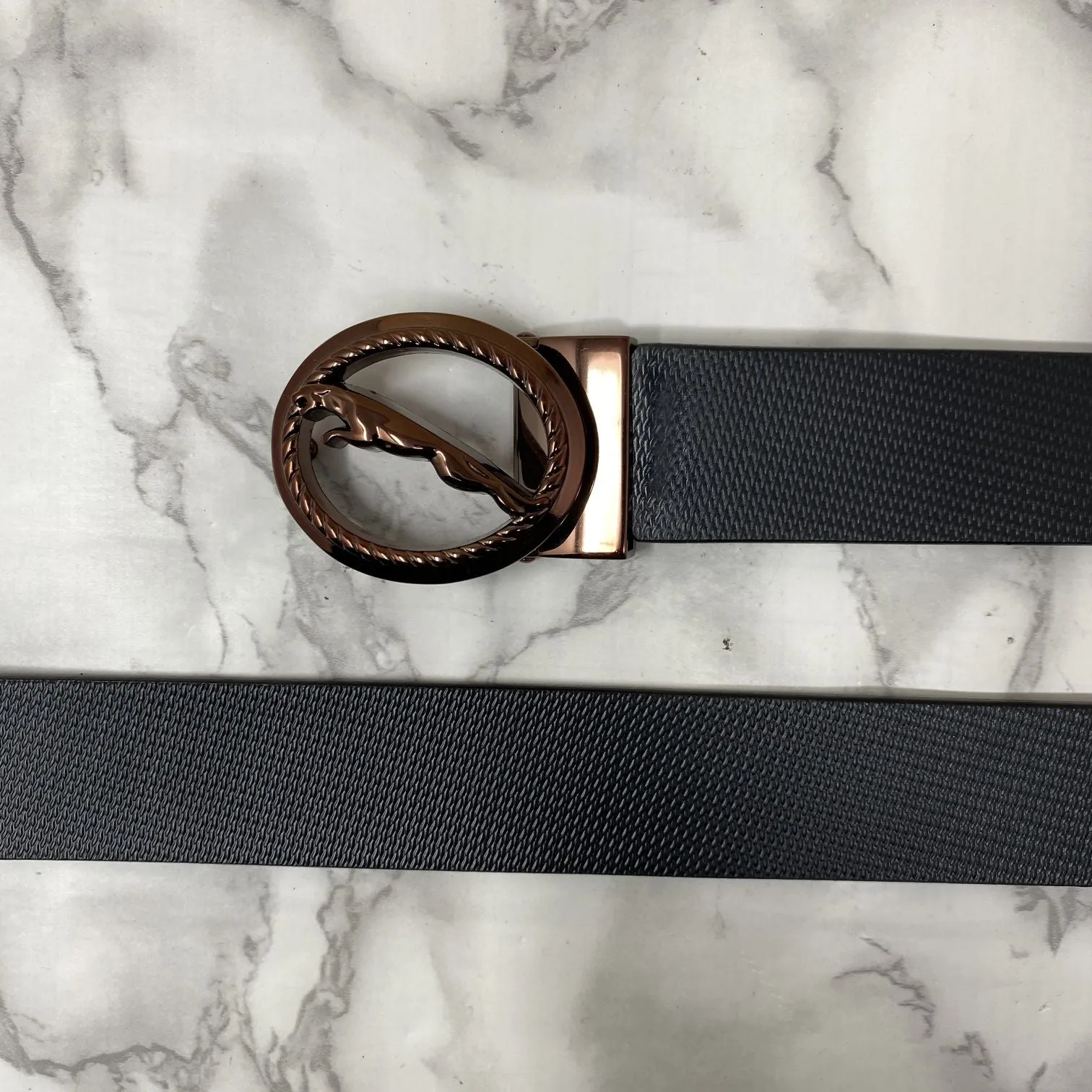 Round Jaguar Metal Buckle With Leather Strap Belt-JonasParamount