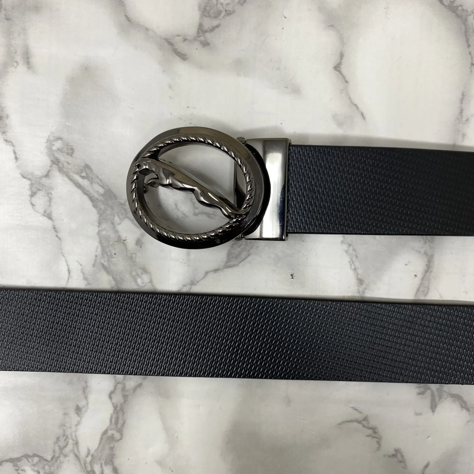 Round Jaguar Metal Buckle With Leather Strap Belt-JonasParamount