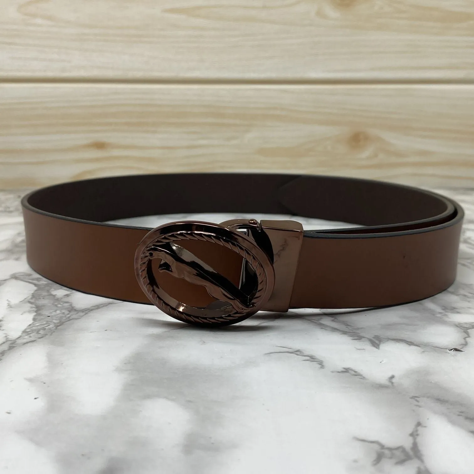 Round Jaguar Metal Buckle With Leather Strap Belt-JonasParamount