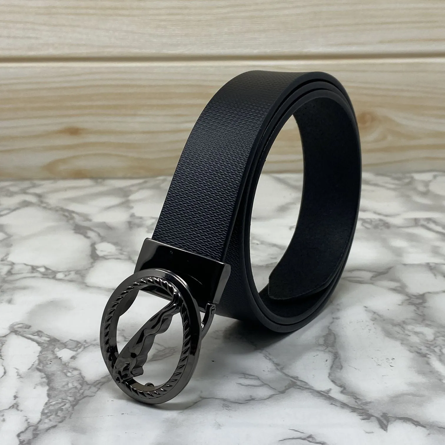 Round Jaguar Metal Buckle With Leather Strap Belt-JonasParamount