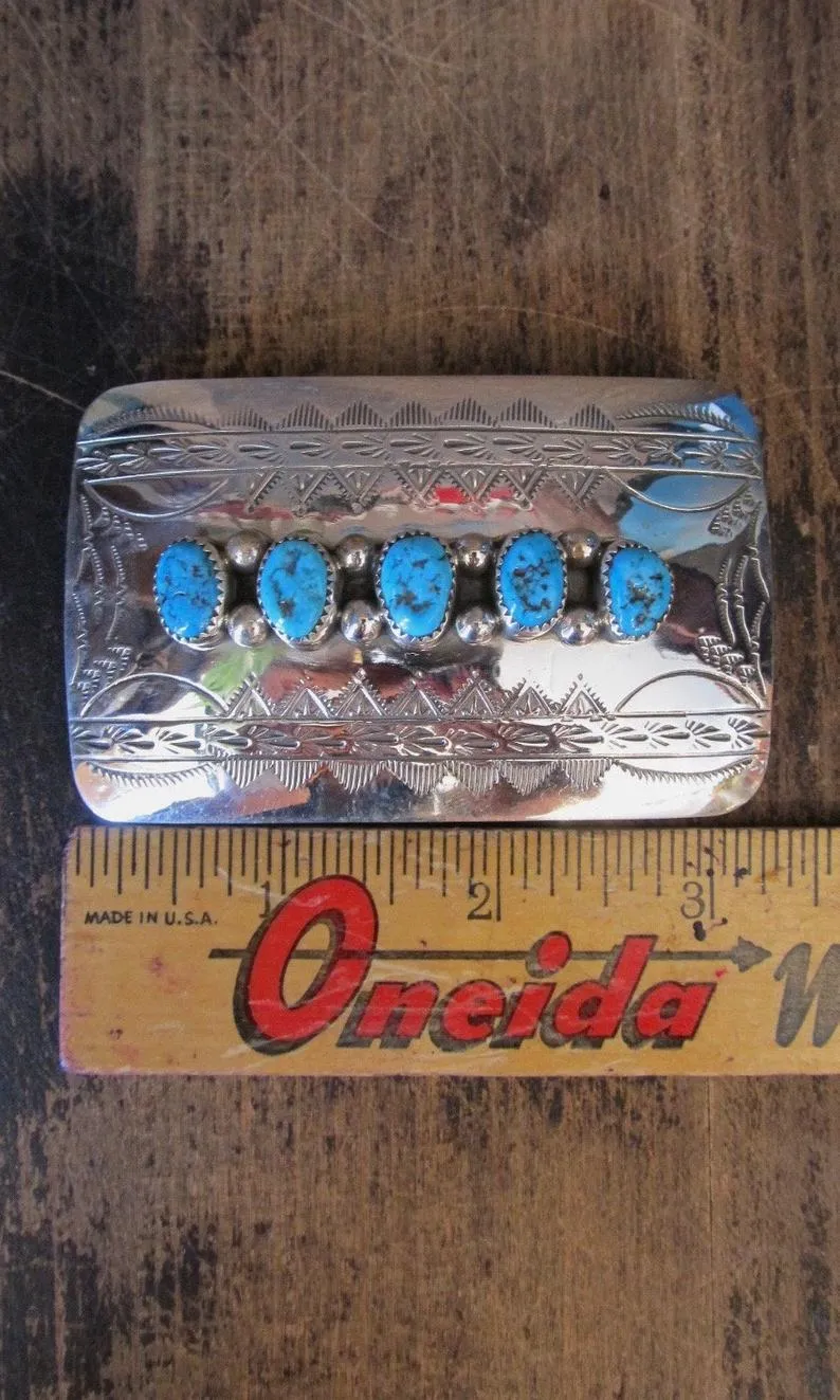 SILVER STREAK Sterling Silver and Turquoise Nugget Navajo Belt Buckle