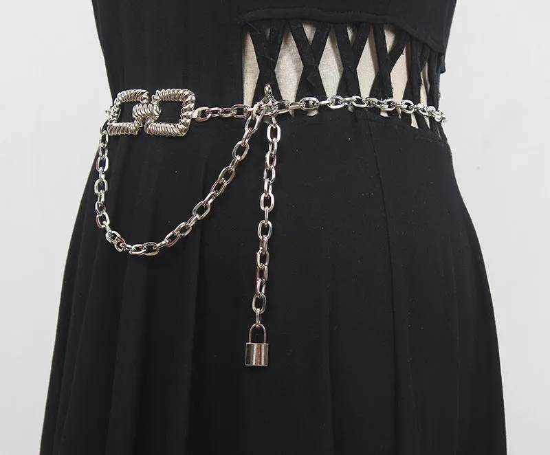 Simple Fashion Cool Metal Geometric Square Waist Chain Women's Decorative Skirt Accessories Belt